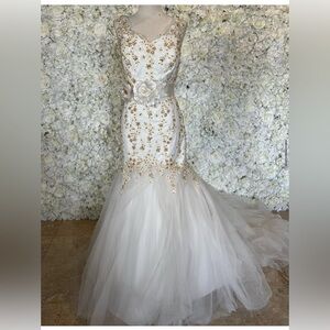 Elegant White and Gold Gown